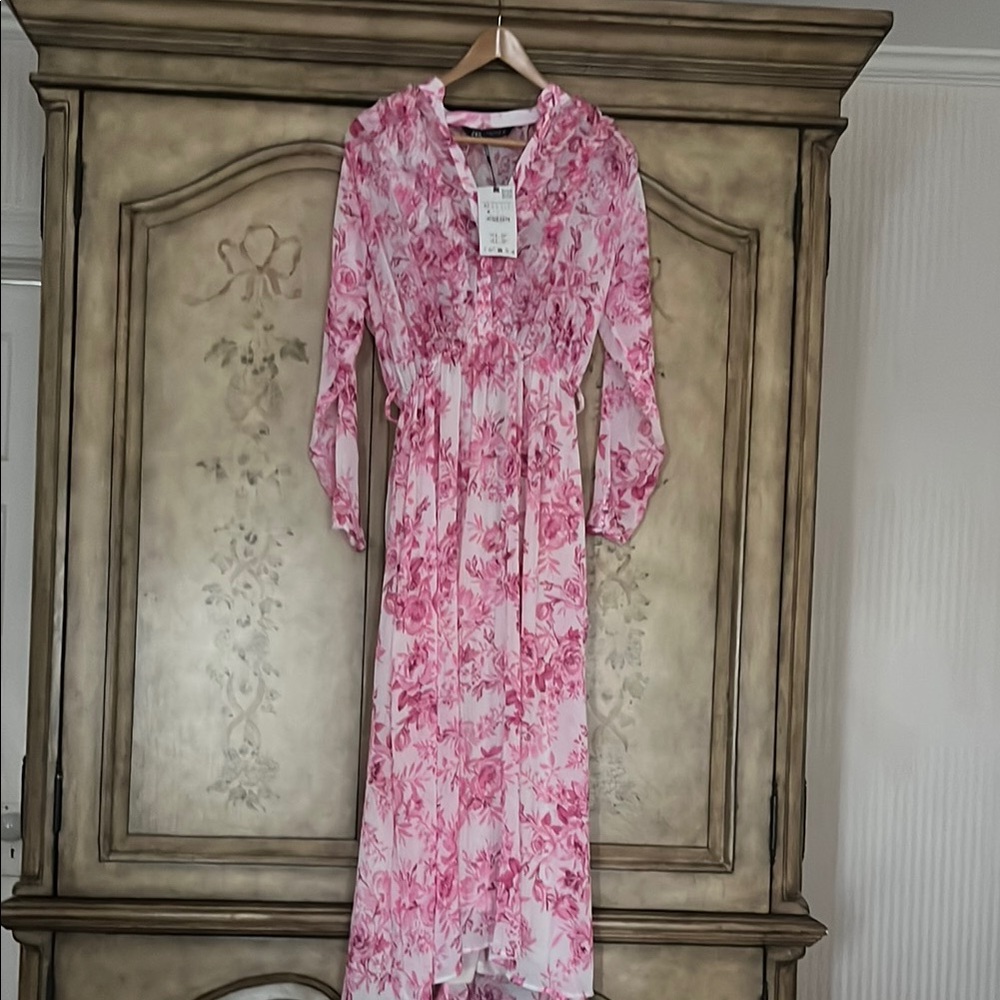 Zara Pink Floral Long Sleeve Dress